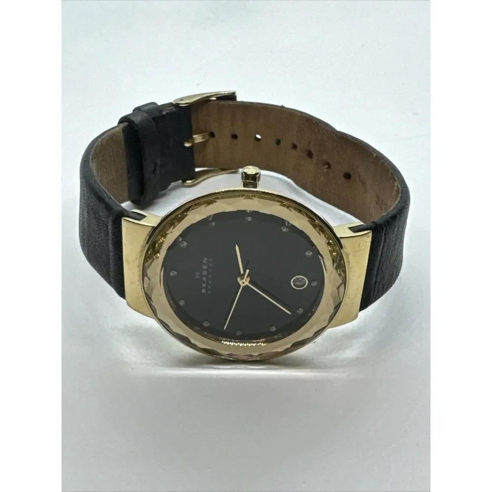 Skagen SKW2124 Women's Black Leather Strap Analog Dial Quartz Wrist Watch JNA925